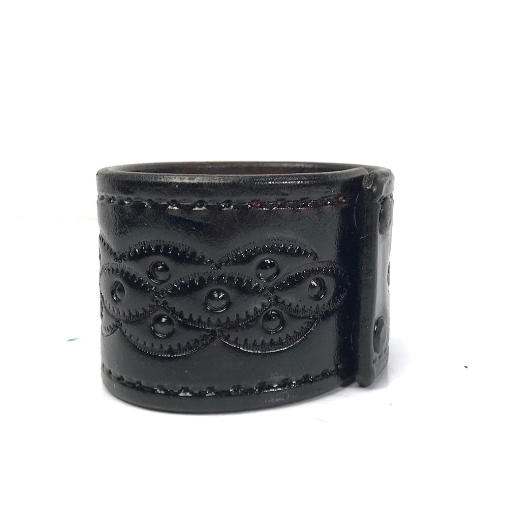 Leather Stamped Wide WristBand Bracelet